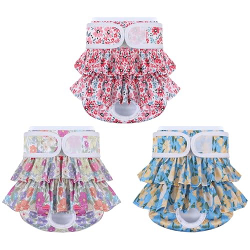 Image of Reusable Dog Diapers Female 3 Pack Doggie Diapers for Period Heat Incontinence Puppy Training (X-Small, RedFlower)