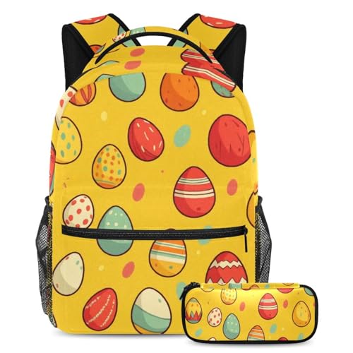 Sac à dos avec trousse œufs de Pâques jaune et multicolore pour l'école