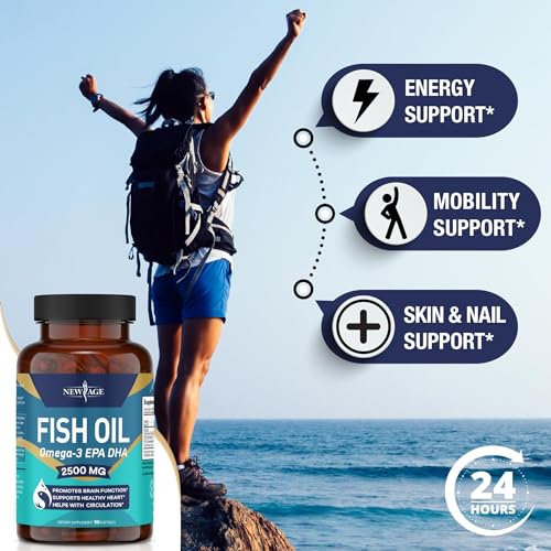 NEW AGE Omega 3 Fish Oil 2500mg Supplement Immune & Helath Support – Promotes Joint, Eye & Skin Health - Non GMO - EPA, DHA Fatty Acids Gluten Free (180 Softgels (Pack of 2)) - Image 4