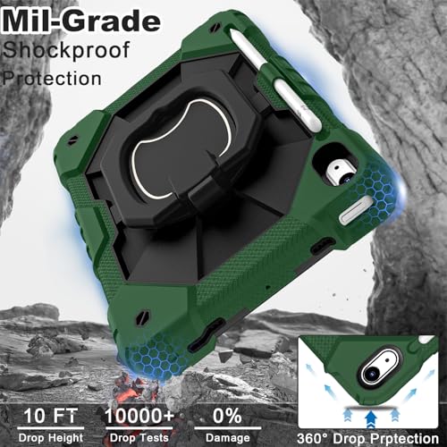 Image of WESOROL Case for iPad (A16) 11th /10th Generation 2025 /2022 with Screen Protector Rotating Stand Pencil Holder iPad Case 10th Generation Shockproof Cover for iPad 11th /10th Gen Cases,Green Black
