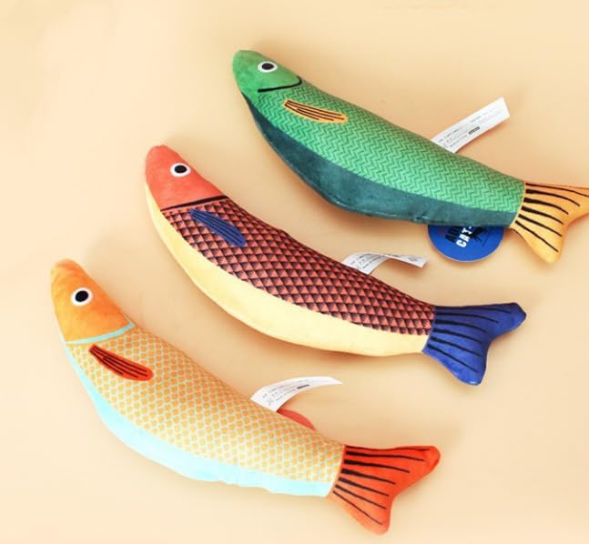 Juguetes para gatos Saury Fish, paquete de 3, sonido arrugado de hierba gatera, suave y duradero, pateador interactivo para gatitos para ejercicio