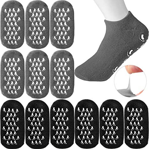 Jagely 6 Pairs Moisturizing Socks Gel Socks Extra Soft Gel Socks Gel Spa Socks For Dry Cracked Feet Skins Gel Lined Feet Care Socks For Repairing Softening Feet Dry Cracked (Black, Gray) #TOP21