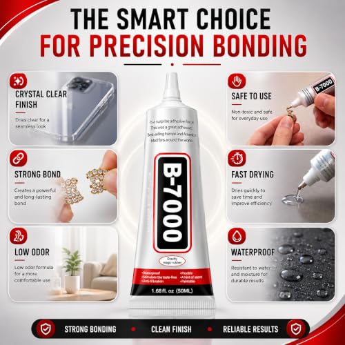 Image of AutoKraftZ B7000 Multipurpose Glue 50ml (Set of 2) with Cleaning Cloth, Fabric Glue for Clothes, Jewellery Making, Mobile Display & Screen Repair, Craft Adhesive for Beads, Rhinestones, Crystal& Glass
