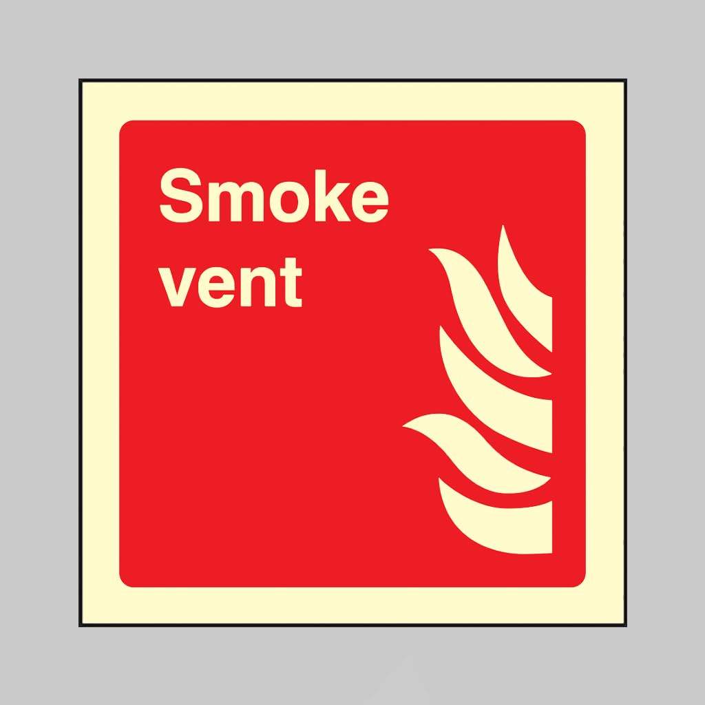 Smoke vent (glow in the dark rigid pvc sign) - size: 150x150mm (Caledonia Signs - SKU: 31117C)