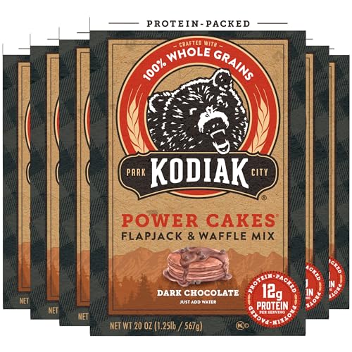 Kodiak Cakes Protein Pancake Power Cakes, Flapjack and Waffle Baking Mix, Dark Chocolate, 18 Ounce (Pack of 6)
