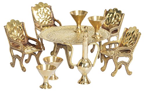 Image of Brass Antique Miniature Dining Table for Showpiece - Home Decor - Unique Show Piece - Rajasthani Handicraft