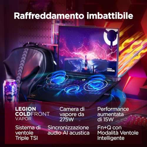 Legion Pro 7 Gaming AI Laptop - Display OLED 16" WQXGA 240Hz, NVIDIA GeForce RTX 5080, AMD R9 9955HX3D, RAM 32GB DDR5, SSD 2TB, Windows 11, Tastiera RGB QWERTY, 3 mesi GamePass - Notebook - Immagine 6