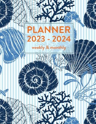 Planner 2023 - 2024 Weekly And Monthly: Ocean Shell Coral Sea Horse Cover Calendar Notebook From November 2023 To December 2024 Academic Year For Students, Women, Schools, Colleges, Offices
