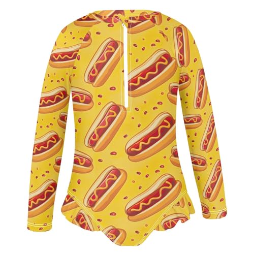 Funny Hot Dog Girls Long Sleeve Swimsuit UPF 50+ Rashguard Swimwear One Piece Bathing Suit for 3-12 212203304
