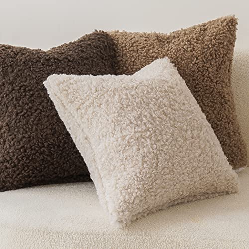 Image of Foindtower 2 Pieces 24x24 Inch Neutral Cream, Faux Fur Throw Pillow Cover Accent Sherpa Pillow Fuzzy Soft Pillowcases Sheepskin Decorative Fleece Cushion Case for Bed Couch Living Room