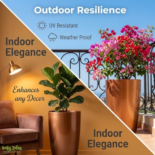 Image of Leafy Tales Modern Round Tower Planter for Home Decor 14 INCH, Highly Durable,Lightweight Indoor Outdoor Planter, Flower Pot Gamla, Pot for Balcony Garden, Vegetables, Flowers & Greenery