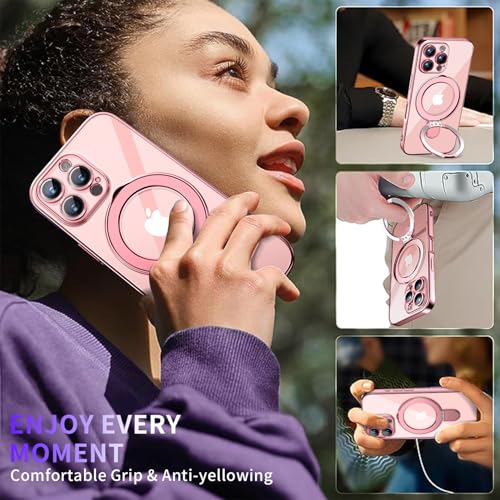 Image of Magnetic for iPhone 16 Pro Case with Invisible Stand[Compatible with MagSafe][Full Camera Lens Protector][Military Drop Protection] Shockproof Not Yellowing Clear Slim Soft for Women Men