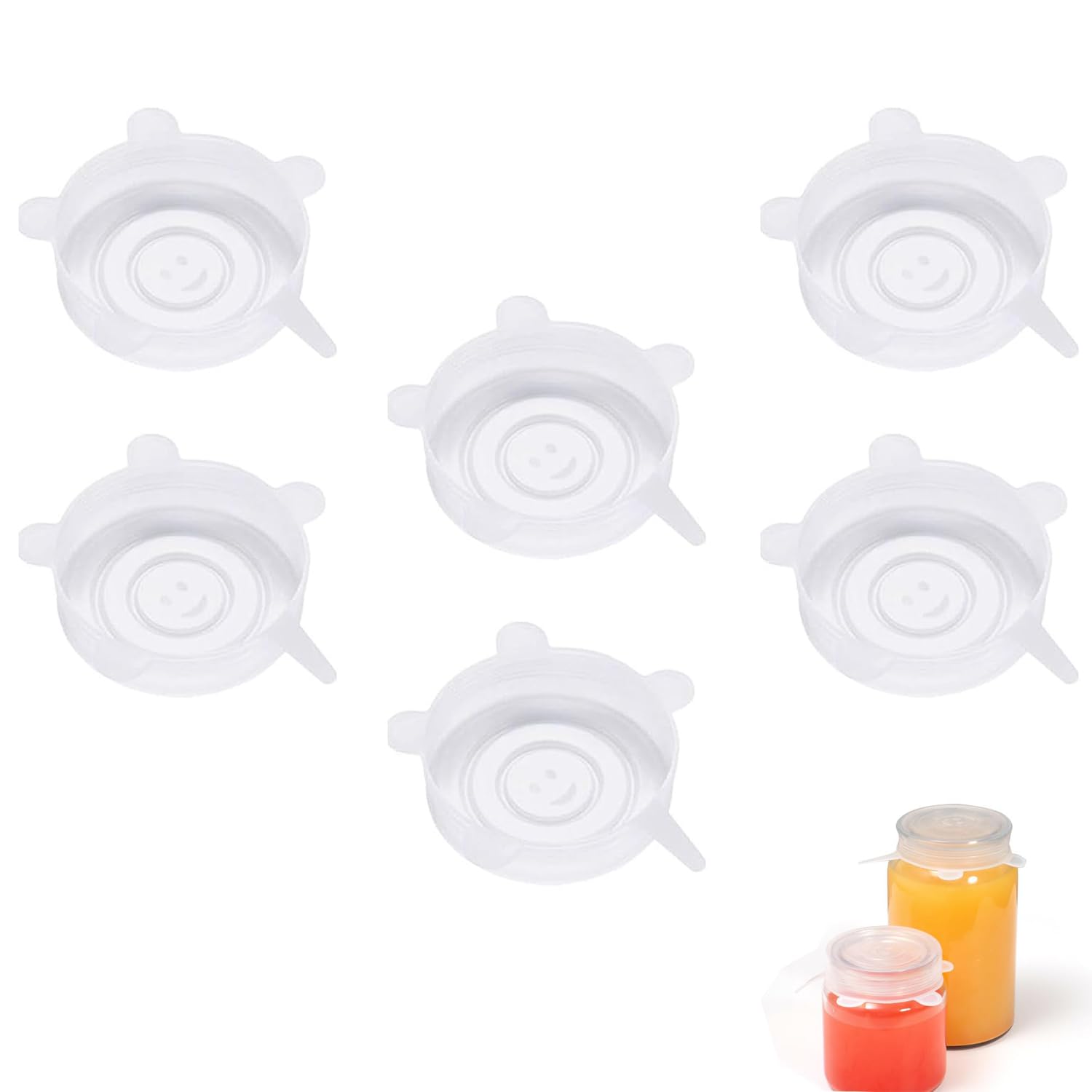 Produktbild von 12er Set Silikondeckel Dehnbar – 6x 6,5cm & 6x 9,5cm, Transparent, Hitzebeständig, Für Joghurtbecher, Dosen, Gläser & Schüsseln