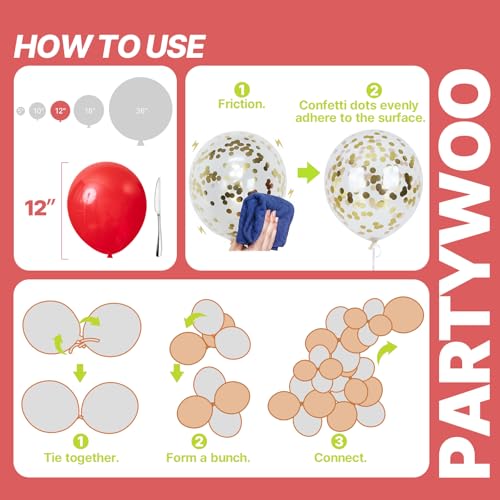 Image of PartyWoo Pink and Red Balloons 66pcs 12 Inch Hot Baby Pink Matte Red White Gold Confetti Balloons for Valentine's Day Engagement Wedding Bachelorette Girl Princess Birthday Party Decorations