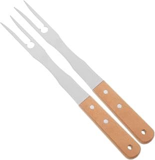 2pcs Long Handle Bbq Meat Forks with Ergonomic Wooden Grip Heavy-duty Stainless Steel Carving Forks for Grilling Roasting Baking and Serving Steak Poultry and Fruits in Kitchen and
