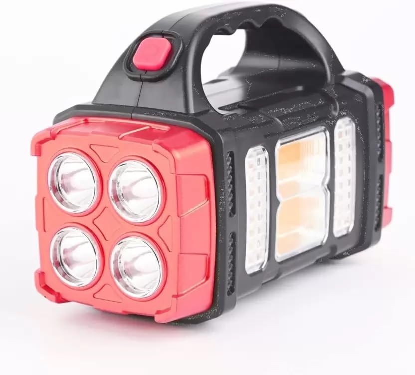 Image of Care 4 Multifunction Solar Waterproof Flashlight with USB Charging,Twin Bulb LED & COB 5 hrs Torch Emergency Light (Red)