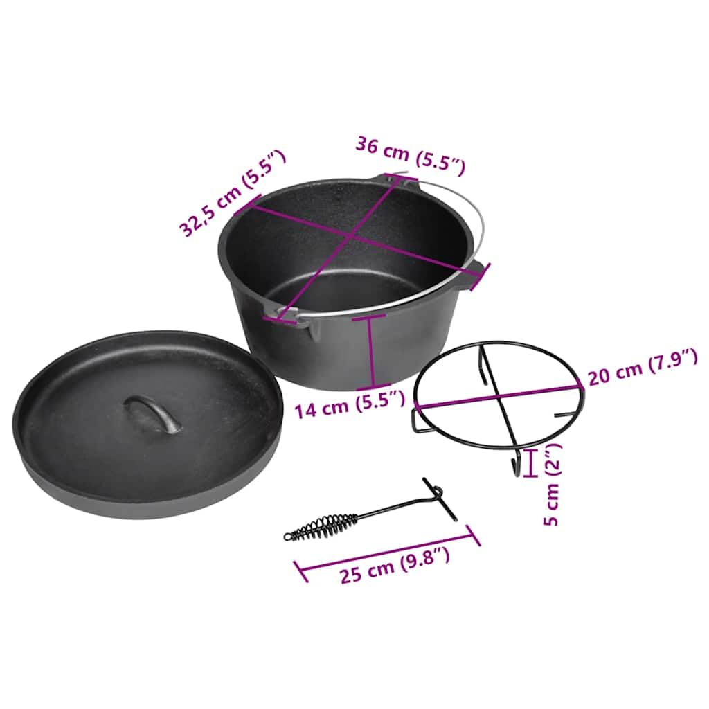 Garnek żeliwny Dutch Oven 9QT, pojemność 8,8 l, z pokrywką, podnośnikiem pokrywy, stojakiem i torbą do gotowania, duszenia, smażenia i duszenia w piekarniku i kuchence