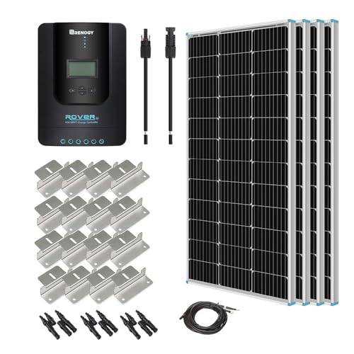 【New Upgrades】 Renogy 400W 12V Solar Panel Starter Kit, 4 * 100 Watt N-Type 16BB Solar Panel, MPPT 40A Charge Controller, Adaptor Kit, Tray Cables, Mounting Z Brackets for RV, Camper, Off-Gr