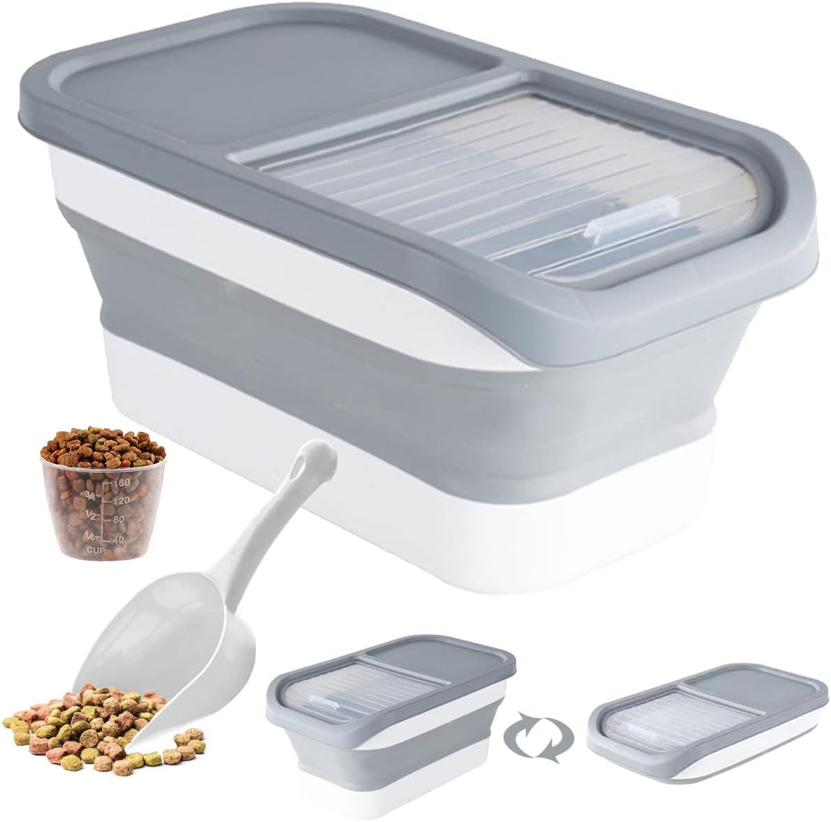 LKSTK Collapsible Dog Food Storage Container, 13 LB Pet Food Container with Lids, Airtight Cat Food Containers with Measuring Cup and Scoop, Foldable Kitchen Rice Storage for Pet Food, Cereal : Pet Supplies
