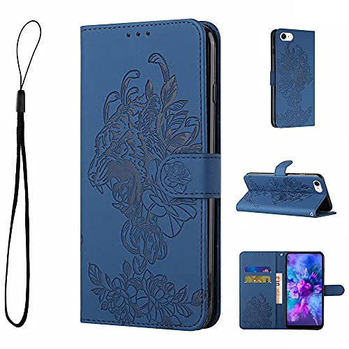 Boloker Coque Compatible iPhone SE 2020 / iPhone 8 / iPhone 7 (4,7 Pouces) [avec Verre Trempé], Bling Motif Tigre en gaufrage Housse Imprimé en PU Cuir Case à Rabat Coque de Protection (Marron) Cover