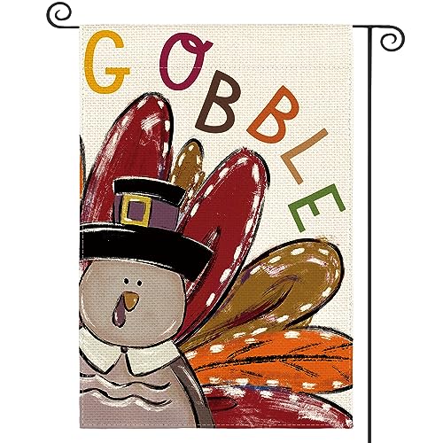 Avoin Colorlife GARDENFLAG-THANKSGIVING-3045-049 Thanksgiving Turkey Garden Flag 12X18 Inch Double Sided, Gobble Harvest Holiday Yard Outdoor Decorative Flag cover