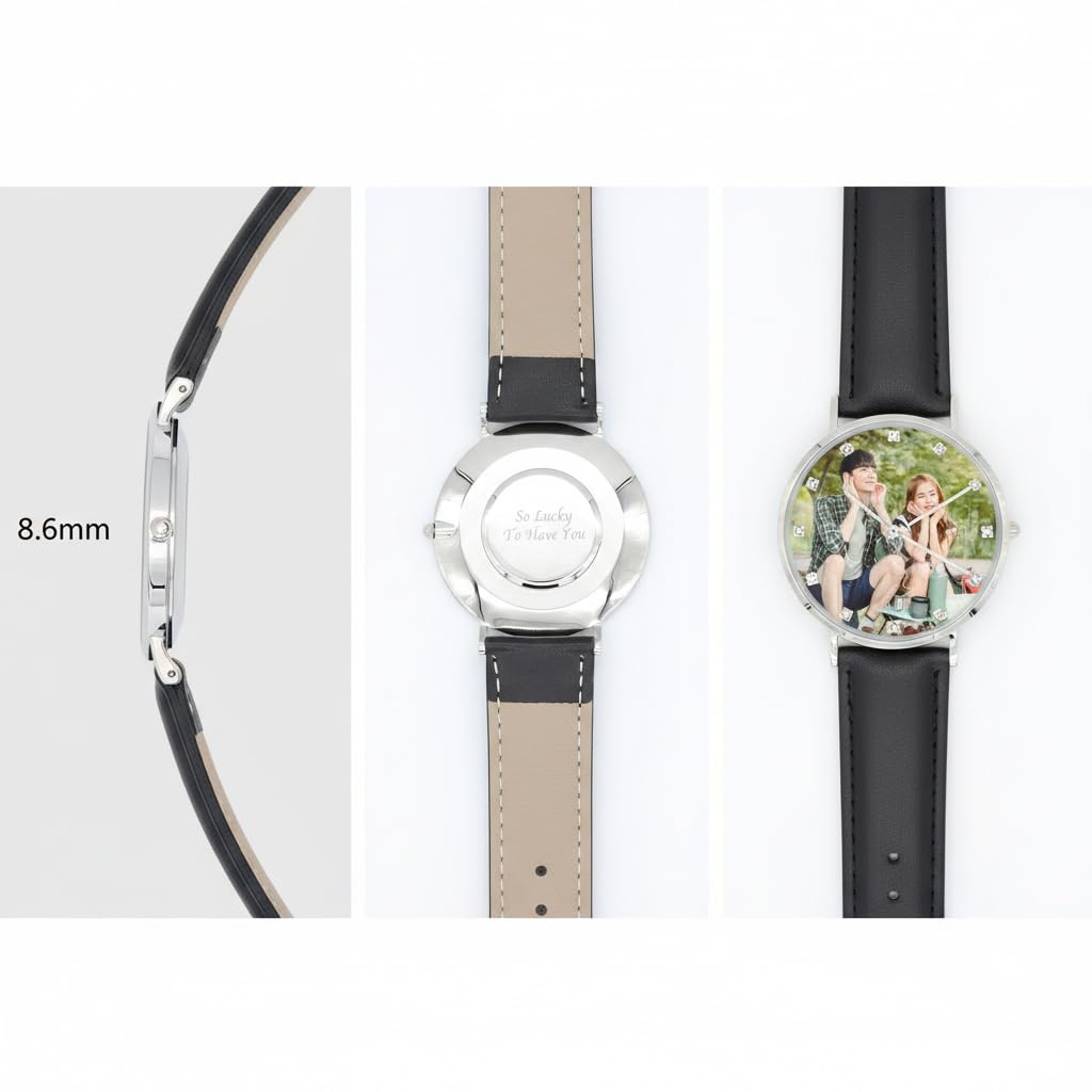 Coppia di orologi da polso personalizzati, con incisione personalizzata per uomini e donne, orologi da polso al quarzo con cinturino in pelle nera, con marcature a diamante, resistente