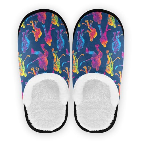 Women's Men's Fuzzy Slippers Cozy House Shoes Travel Warm Hockey Player Slippers