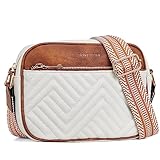 BOSTANTEN Quilted Crossbody Bags for Women Vegan Leather Purses Small Shoulder Handbags with Wide Strap Beige with Brown