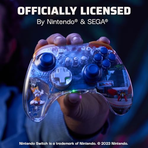 Image of PDP REALMz Wireless Nintendo Switch Pro Controller, Customizable LED, 40 Hour Rechargeable Battery Power, 30 Foot Connection, Licensed by Nintendo and SEGA: Sonic Superstars (Tails Seaside Hill Zone)