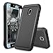 TJS Galaxy J7 2018/J7 Refine/J7 Star/J7 Eon/J7 TOP/J7 Aero/J7 Crown/J7 Aura/J7 V 2nd Gen Case, with [Full Coverage Tempered Glass Screen Protector] Carbon Fiber TPU Inner Layer Phone Case (Black)