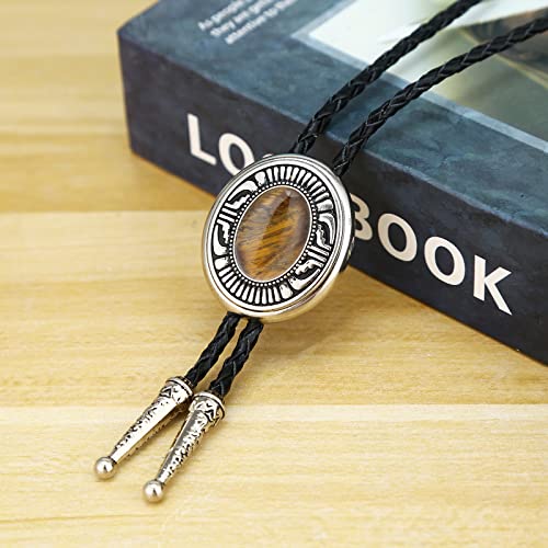 Image of Btilasif Bolo Tie- Tiger Eye Stone Bolo Tie Leather Necktie Western Jewelry Accessories for Women Men