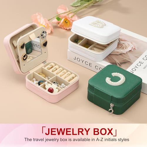 Petite boîte à bijoux zippée initiale S compartimentée pour le voyage - 7