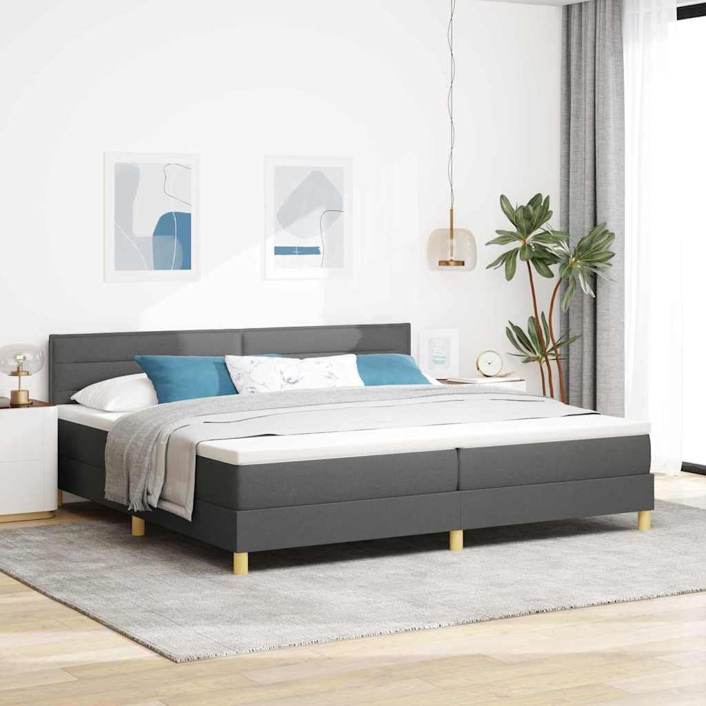 Łóżko sprężynowe z poduszką Ciemnoszary 200 x 200 cm tkanina materac piankowy regulowane wezgłowie stelaż slatowy do sypialni nowoczesny design sprężyny kieszeniowe średnia nogi ręczna regulacja