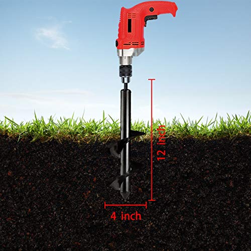 Auger Drill Bit for Planting 4\"x12\",Garden Plant Flower Bulb Bedding Planter Auger Spiral Drill Bit,Easy Planter Garden Auger,Post Hole Digger for 3/8” Hex Drive Drill