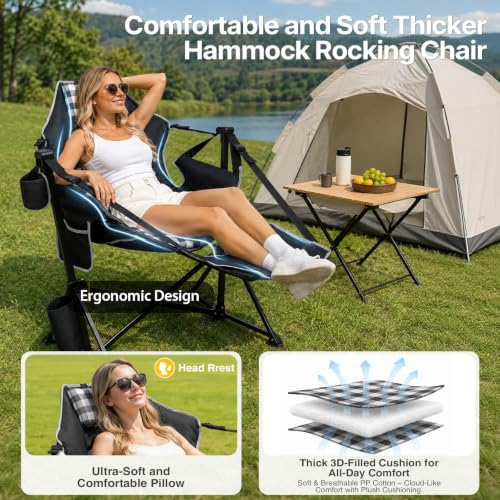 Silla Hamaca para Camping ZENPETIO con Reposapiés, Cojín Acolchado y Capacidad 500 lbs miniatura 4