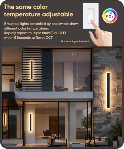 Image of Aipsun 2 Packs Outdoor Wall Sconce, 3000K 4000K 6000K,23.6in Modern Black Exterior Light 23.6in, Long LED Linear Wall Light Outside Lighting for Entrance, Hallway, Garage, Porch(3CCT)