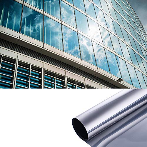 MarquisJacobs Spiegelfolie Selbstklebend Sonnenschutzfolie Sichtschutzfolie Fensterfolie Tönungsfolie Kratzfest Hitzeschutz Sichtschutz Wärmeisolierung 99% UV-Schutz Silber 45 x 200 cm Cover