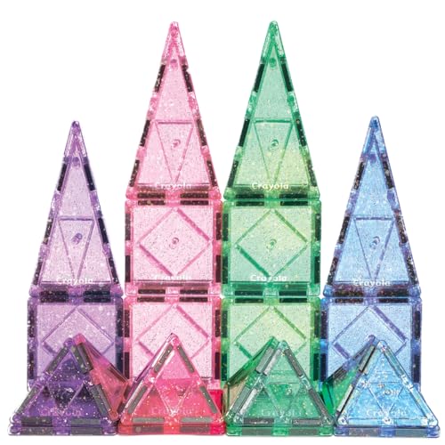 CreateOn Crayola Glitter Magnetic Tiles, Building Set for Kids, Magnetic Tiles, Kids’ Building Toys, STEM & Montessori Toys for Boys and Girls Ages 3+, 24-Piece Set (Glitter) - Thumbnail 4
