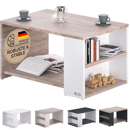 Casaria® Table Basse rectangulaire Blanc chêne 90x59x48 cm Table de Salon 50kg Table Basse Moderne Design avec Rangement