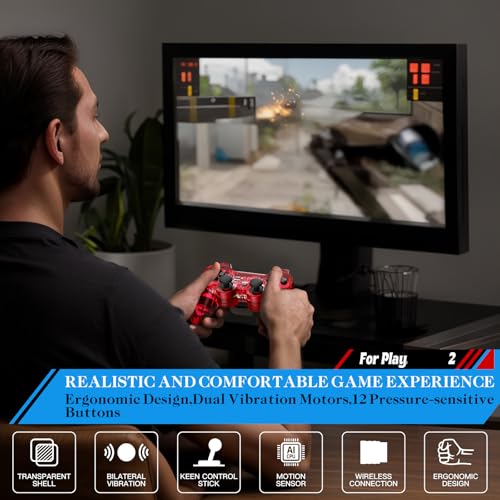 Image of Degulan Wireless Controller Compatible with PS-2 Console, Remote Gamepad for Play 2 (ClearRed and ClearBlue)