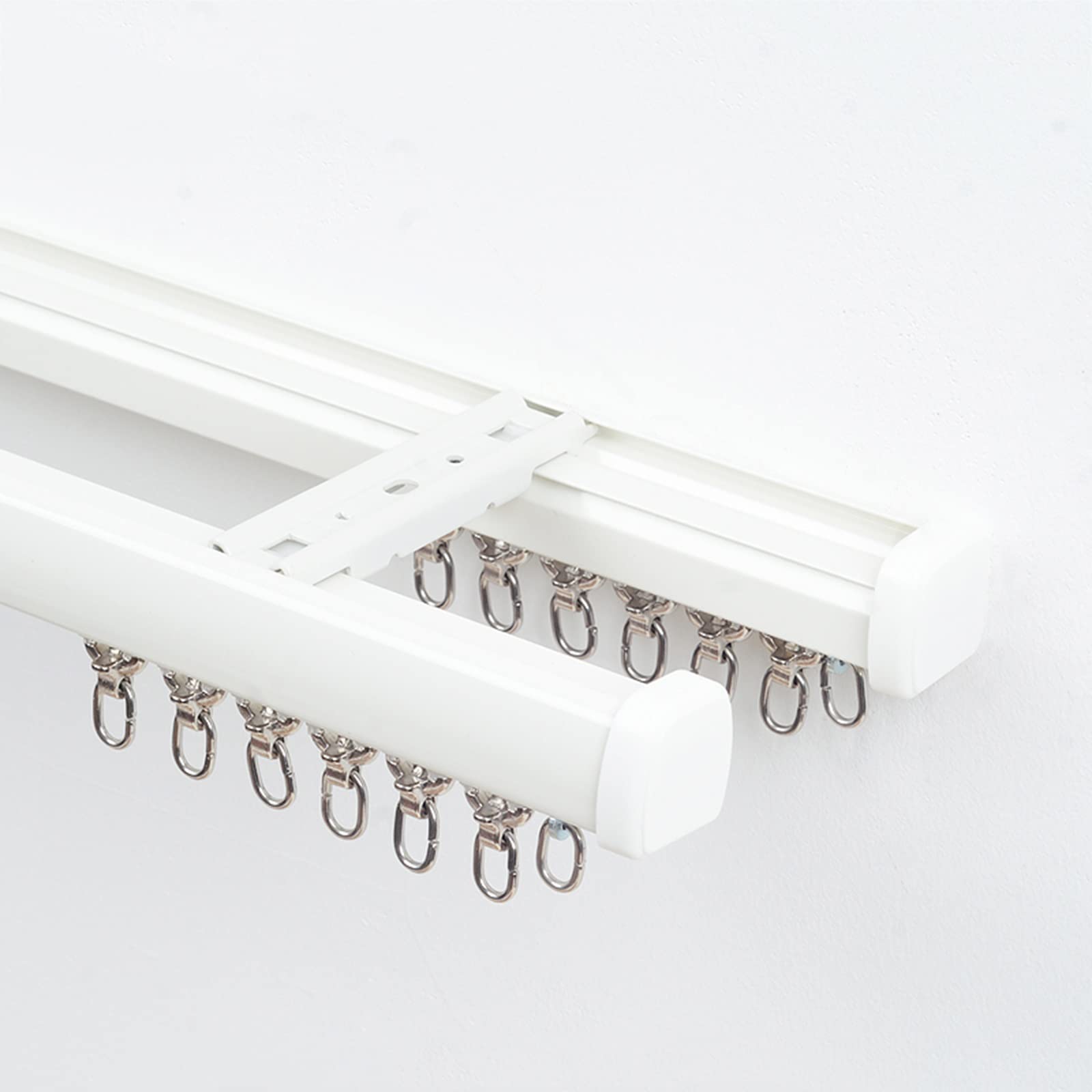 QIQVIV Imitation Wood Double Track for Curtains Ceiling or Wall Mount Curtain Track for Room Divider Double Rod Curtain Rail Set(Ceiling-A,9.8ft/300cm)