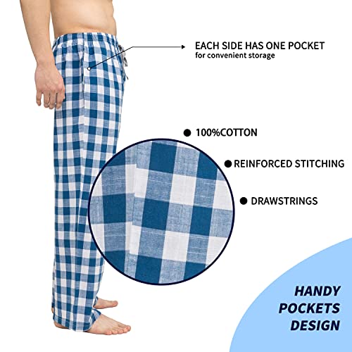 Bintangor Men's Pajama Pant 100% Woven Cotton Plaid Sleep Elastic Waistband Lounge Wear Long Pjs M Sky Blue #TOP4