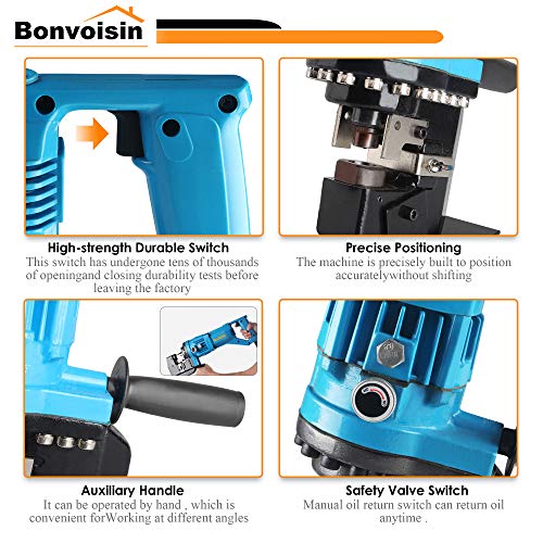 Bonvoisin Electric Hydraulic Hole Puncher Φ1/4"-4/5" 1200W Punching Machine 110V Metal Hole Punch With Carbon Brush 5 Dies For Iron Copper Aluminum Plate Angle Steel #TOP3