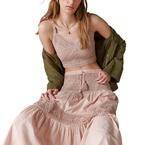 Lucky Brand Women's Crochet Maxi Skirt Matchback, Pink, Large #TOP2