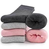 inaWarm Thermosocken Damen Winter, Frottee Baumwollsocken, Dicke Warme Crew Socken für Zuhause & Outdoor, 6 Paar, 35-38 39-42, Einfarbig & Gestreift