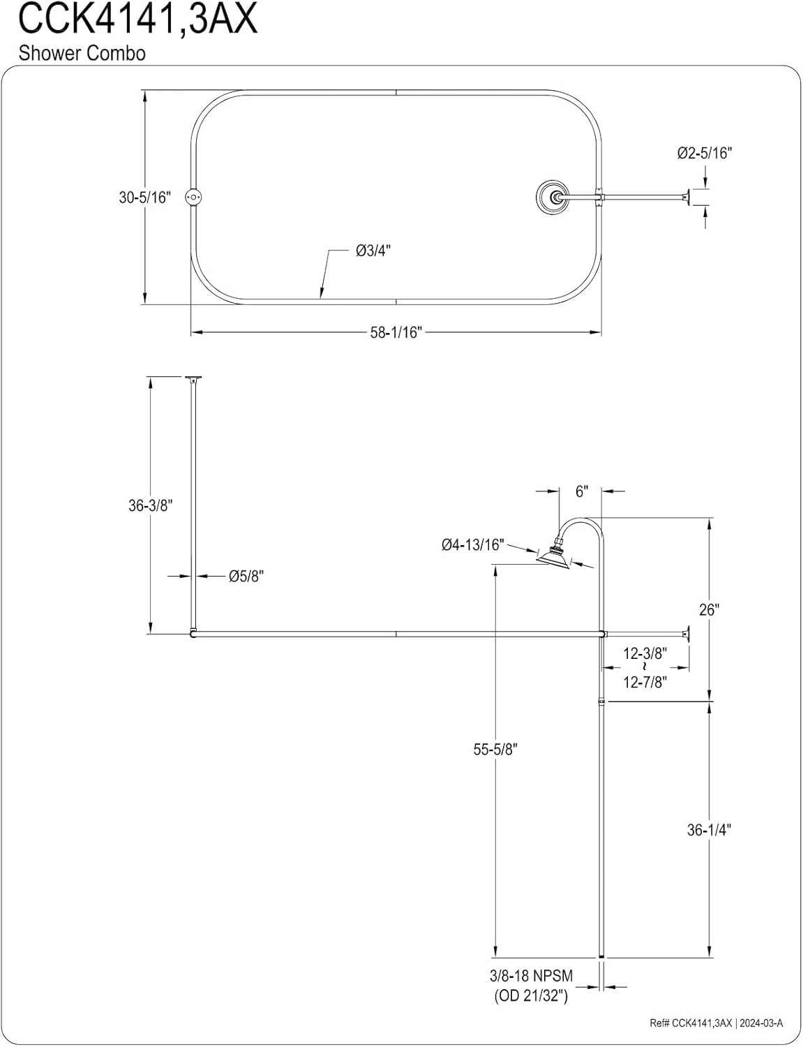 Kingston Brass CCK4143AX Vintage Clawfoot Tub Faucet Package, Antique Brass,69 x 30.5 x 62