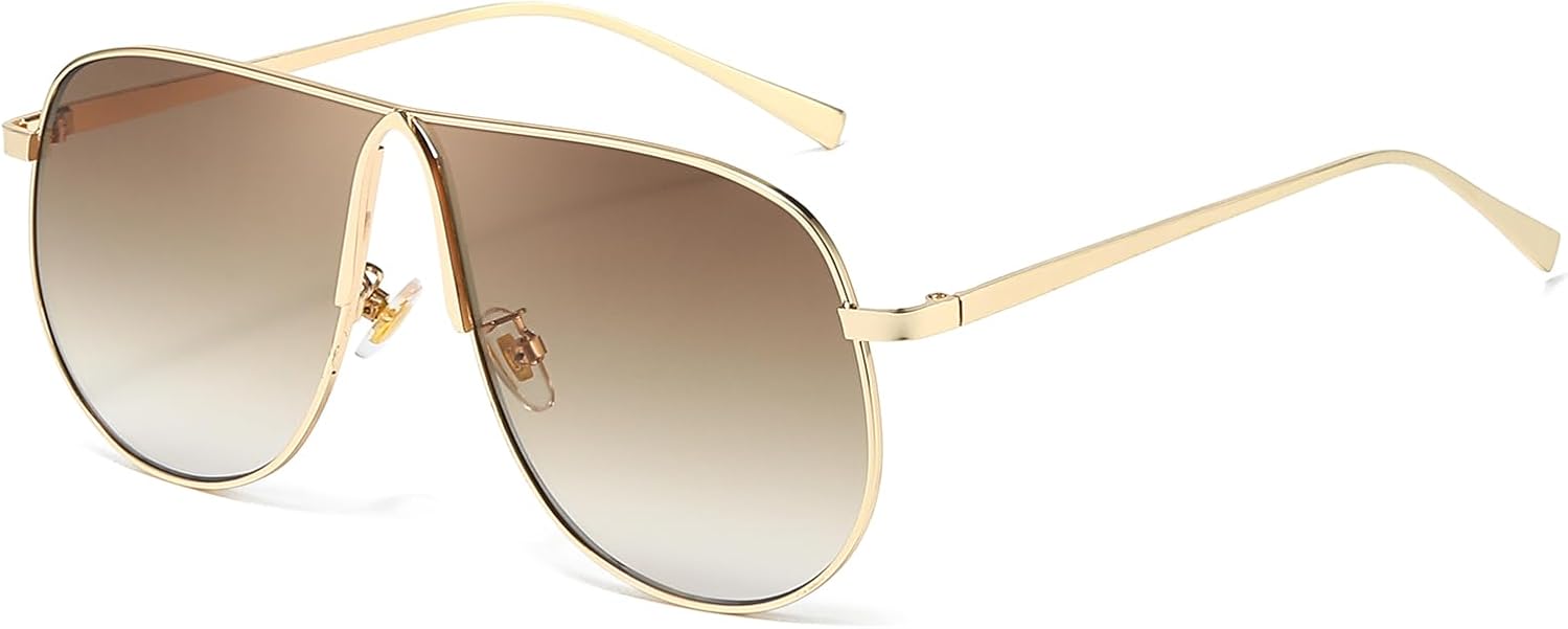 SODQW Oversized Aviator Sunglasses for Women Men Trendy Gold Metal Sun Glasses for Fishing Driving with UV Protection