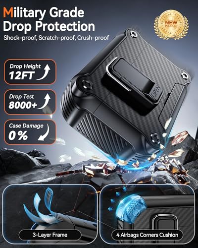 Image of Dual Safety Lock for AirPods Pro 3 Case 2025, Compatible with MagSafe - Designed with Automatic Switch and Phone Stand, Includes a Cleaner & Keychain - Rugged Tough Hard Shell