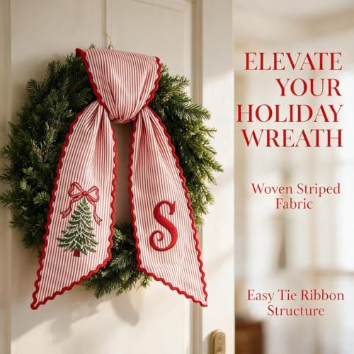 Christmas Wreath Sash for Front Door, Personalized with Initial Bow, A - image 2