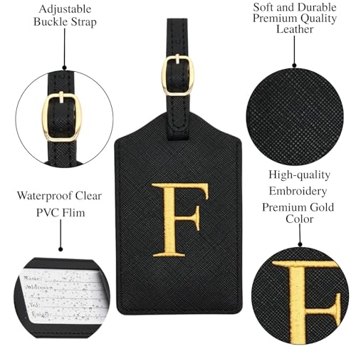 Image of Luggage Tag PU Leather for Suitcase Baggage Handbag Travel Bag Label Suitcase Tag Label Tag w. Name Card & Privacy Cover (F)